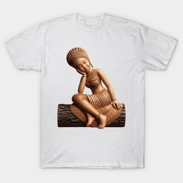 Afrocentric Woman Wooden Carving T-Shirt by Graceful Designs